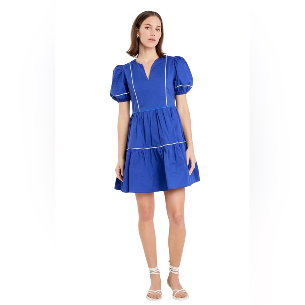 English Factory Royal Blue Puff Sleeve Mini Dress